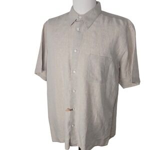 Brandini Le Collezioni 100% Linen Shirt  XL Beige Short Sleeve Button Up Vintage